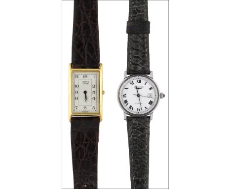 A stainless steel lady’s automatic calendar wristwatch by Longines and a gilt metal lady’s wristwatch retailed by Mappin &amp