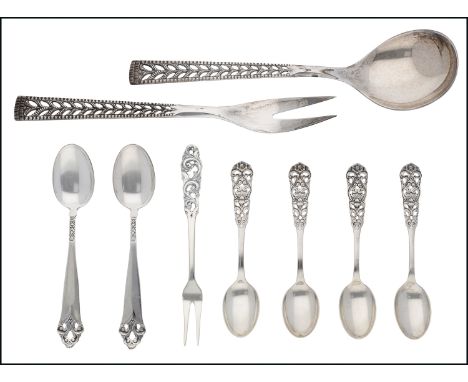 A collection of Scandinavian  silver flatware, comprising mostly spoons, to include four teaspoons by Thorvald Marthinsen Søl