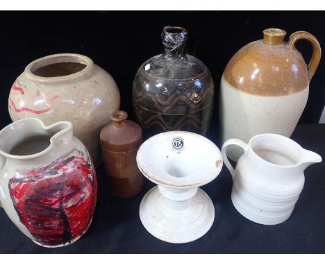 A HAM STAND, G. RUSHBROOKE, SMITHFIELD18.5cm high, a John Solly, Maidstone flagon with tap hole (a/f), and other items