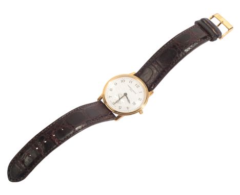 FREDERIQUE CONSTANT: A GENTLEMANS' GOLD-PLATED WRISTWATCHwith quartz movement, the silver dial with black Arabic numerals, da