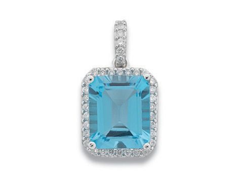 **ON SALE**&nbsp;9ct White Gold 0.38ct Diamond &amp; 7.50ct Blue Topaz Pendant
&nbsp;
Details:


Metal: 9ct white gold


Diam