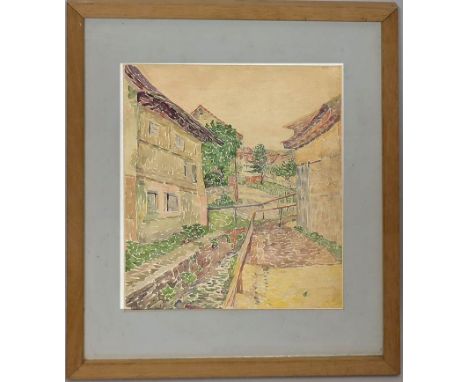 Melzer, Moritz (1877 Albendorf - Berlin 1966) Bauerndorf. Aquarell (min. Altersspuren), verso Nachlass-Stempel Moritz Melzer,