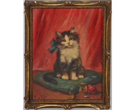 Huber, Léon Charles (1858 Paris 1928) Katzenportrait. Öl/Lwd., li. u. sign. 33,5x 24 cm. R.