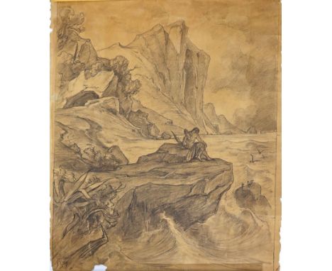 Preller, Friedrich II (1838 Weimar - Blasewitz bei Dresden 1901) Philoktet auf Lemnos - Szene aus Homers Ilias, Blatt 12. Zei