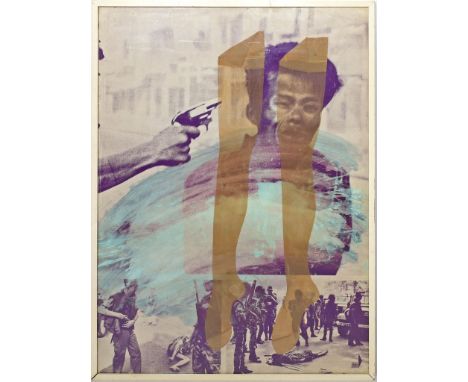 Vostell, Wolf (1932 Leverkusen - Berlin 1998) "NUR DIE 1" (1968). Mixed Media, Collage mit Nylonstrümpfen, teils koloriert (A