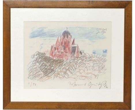 Grützke, Johannes (1937 Berlin 2017) "Heilig-Kreuz-Kirche, Berlin-Kreuzberg" (2001). Farboffset, re. u. mit Bleistift sign. u