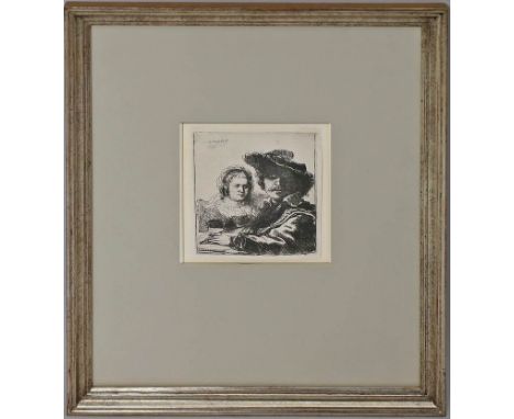 Rembrandt van Rijn, Harmensz. (1606 Leiden - Amsterdam 1669) "Rembrandt und Saskia 1636". Radierung/Bütten, in der Platte sig