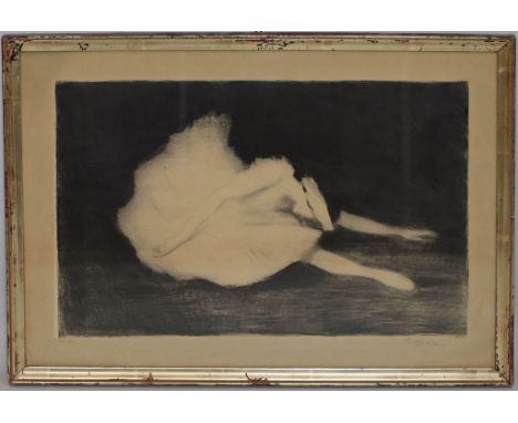 Oppler, Ernst (1867 Hannover - Berlin 1929) "Anna Pawlowa - sterbender Schwan, letzte Szene". Radierung (l. gebräunt), re. u.