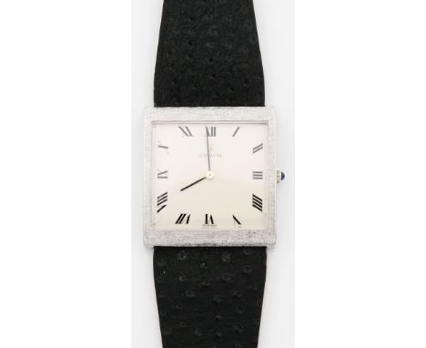 Herrenarmbanduhr "CORUM". Modell "Buckingham". Quadratisches 925/000 Sterlingsilber-Gehäuse. Beiges Zifferblatt mit schwarzen