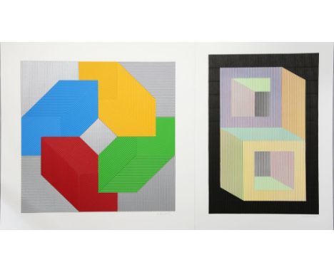 Heinecke, Hajo (geb. 1948 in Hamburg) Zwei Arbeiten ohne Titel. Mixed Media, polychrome Wellpappe collagiert, je re. u. mit B