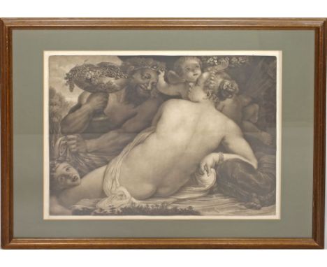 Schabkunstblatt (Mitte 18. Jh.) Bacchantin nach dem Gemälde Annibale Carraccis. Altersspuren, Bildmaß ca. 61,5x 47 cm, PP., R