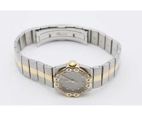 Damenarmbanduhr "Chopard Genève", Modell "St. Moritz". Tonnenförmiges Gehäuse und Gliederarmband mit Doppelfaltschließe satin