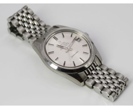 Herren-Armbanduhr "Omega", Modell "Seamaster Chronometer". Gehäuse und originales "Reiskorn"-Ansatzband mit verdeckter Faltsc