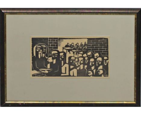 Völker, Karl (1889 Giebichenstein - Weimar 1962) "Wohlfahrtsküche" (1923). Holzschnitt, verso Nachlass-Stempel und Bestätigun
