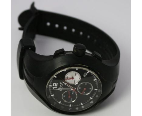 Herrenarmbandchronograph "911 Speed II", Porsche Design. In schwarzes Silikon-/Gummiarmband integriertes Edelstahlgehäuse. Sc
