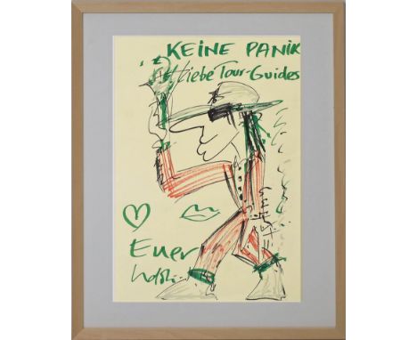 Lindenberg, Udo Gerhard (geb. 1946 in Gronau/Westphalen) "Keine Panik - Liebe Tour-Guides", so im Werk betitelt. Farbsiebdruc