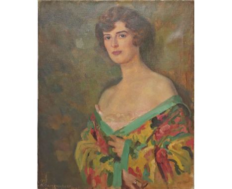 Barrenscheen, Hermann (1882 Schweiz 1953) Brustportrait einer jungen Dame. Öl/Lwd., li. u. sign. Ca. 73x 60 cm.