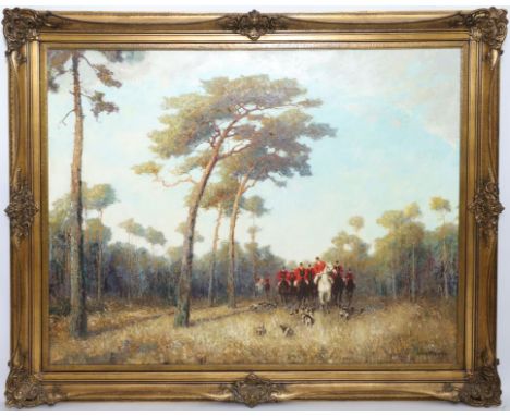 Pippel, Otto (1878 Lodz - Planegg 1960) Großformatige Arbeit "Herbst" Parforcejagd, so verso betitet, sign. und Ortsbez. "Pla