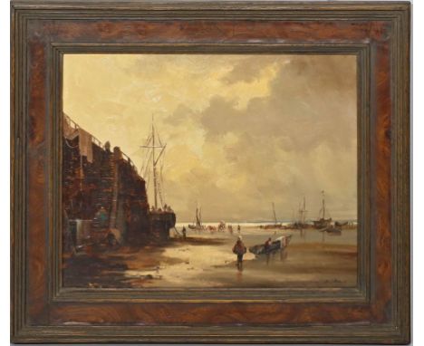 Demmin, Erich (1911 Mecklenburg - Berlin 1997) Fischer beim Entladen ihrer Boote während eines aufziehenden Gewitters. Öl/Har