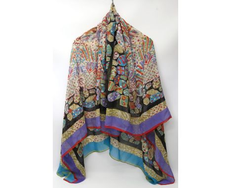 Foulard, Missoni. Chiffon-Seide mit buntem, floralen Dekor. Handrolliert. Min. Tragespuren. Mit Firmensignet "MISSONI". Made 