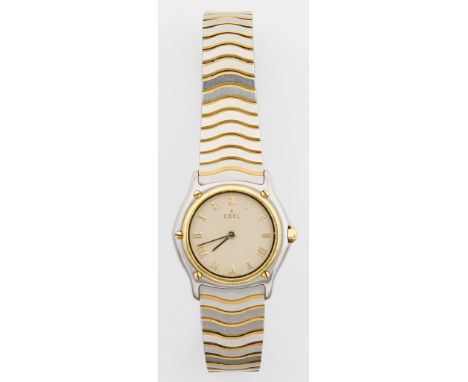 Damenarmbanduhr "Classic Wave", Ebel. Gehäuse und Armband mit Faltschließe 750/000 GG- und Edelstahl. Zifferblatt mit goldene