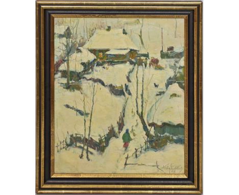 Gavdzinski, Albin (1923 Ukraine 2014) "Am Abend", so verso auf Etikett betitelt. Öl/Lwd., re. u. in Kyrillisch sign. und dat.