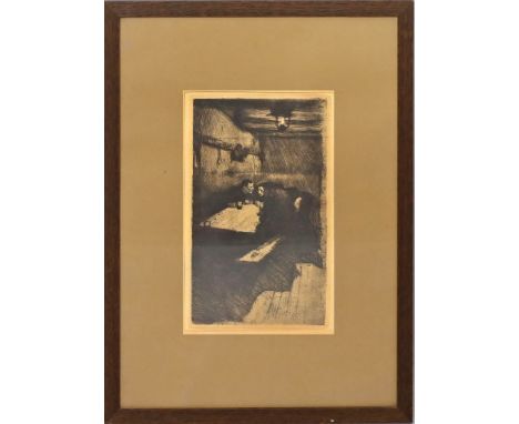 Kollwitz, Käthe (1867 Königsberg-Moritzburg 1945) "Beratung" (1895), Blatt 3 aus "Ein Weberaufstand". Radierung (gebräunt). 2