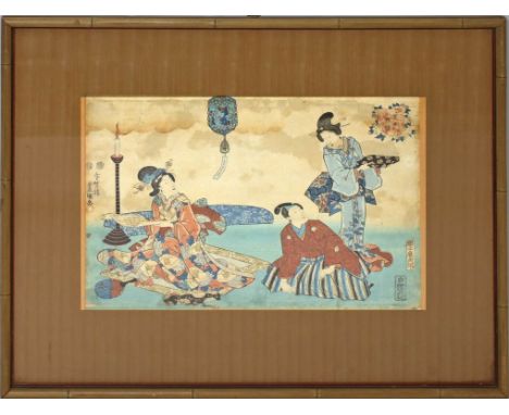 Kunisada, Utagawa (1786 Japan 1865) Blatt aus der Serie "Eight Figural View (Sugata Hakkei)". Farbholzschnitt (Altersspuren, 