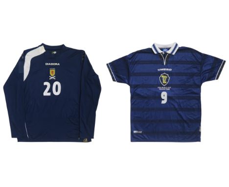 A Scotland FIFA World Cup France 1998 shirt by Umbro, numbered "9 Durie", size XL; and a 2005-06 long-sleeved shirt by Diador