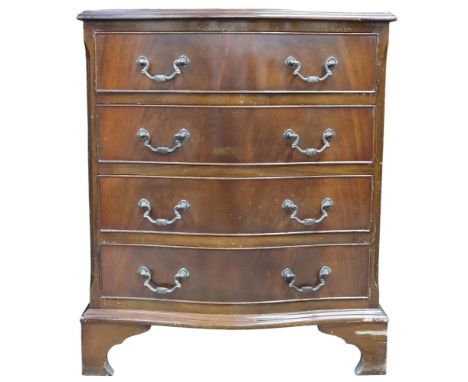 A 20th century mahogany serpentine front four drawer chest on bracket supports, 74cm high x 63cm wide x 39cm deep Condition R