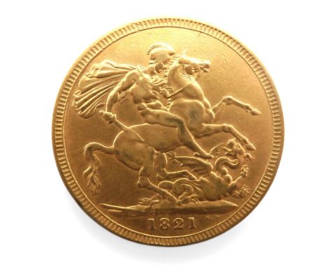 George IV&nbsp;(1820-1830) 1 Sovereign 1821 Obverse Laureate portrait of King George IV left, legend around&nbsp; GEORGIUS II