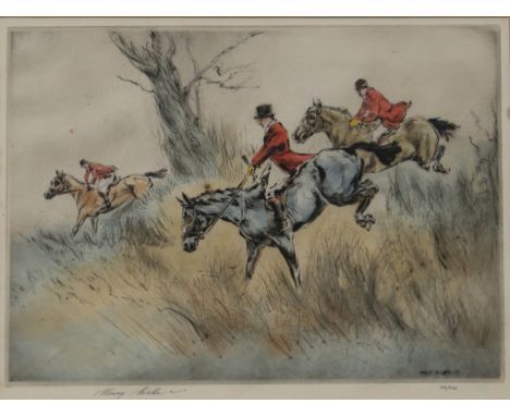 HENRY WILKINSON (BRITISH 1921-2011) &nbsp;HUNTING HORSES &nbsp;Etching, signed lower left, numbered 87/150, 27 x 36cm &nbsp; 