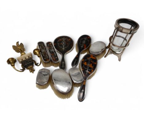 A five piece silver tortoiseshell dressing set, by Walker &amp; Hall, Birmingham 1913, two pairs of silver clothes brushes, b