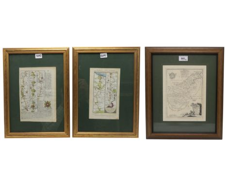 A framed engraved map of Northamptonshire after Thomas Kitchin; a coloured engraved Northamptonshire road map after Owen/Bowe