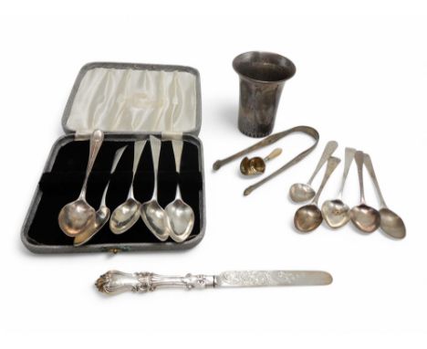 A collection of Georgian and later silver flatware including a set of five teaspoons by Peter, Ann &amp; William Bateman, Lon
