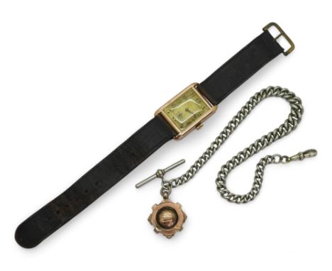 A 9ct gold cased watch with a 15 jewel movement hallmarked with Edinburgh import marks for 1927, with a 9ct gold faced silver