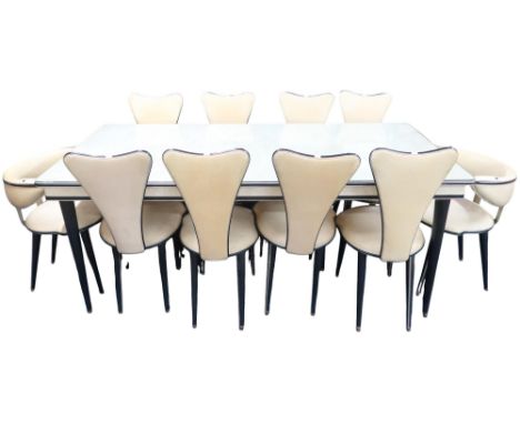 A mid 20th century Italian Umberto Mascagni for Harrods "Chinoiserie" dining table and chairs, table with glass preserved rec