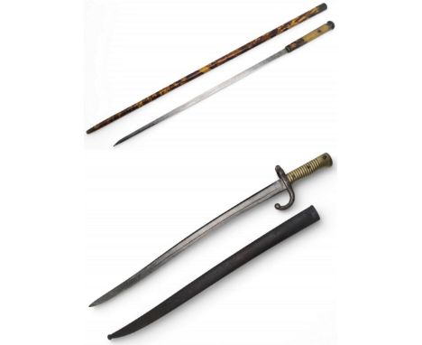 A sword stick, the concealed blade measuring approx. 54.5cm in length, the whole approx. 90cm; together with a French Model 1