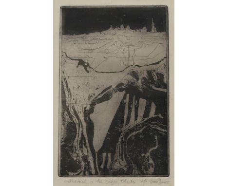 JAMES SPENCE RSW RGI (SCOTTISH 1929-2016)&nbsp; CATHEDRAL AND THE TAGUS, TOLEDO &nbsp;Etching, signed lower right, A/P inscri