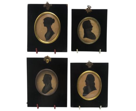 Four 19th century silhouette portrait miniatures: three gentlemen and a lady, housed in ebonised frames (4) Condition Report: