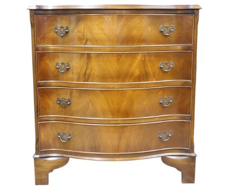 A 20th century mahogany serpentine front four drawer chest on bracket supports, 84cm high x 77cm wide x 49cm deep Condition R