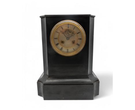 A 19th century slate mantel clock, the dial and movement marked for J Muirhead, Paris, has pendulum Condition Report:winds an