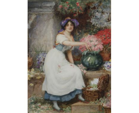 ROBERT WALKER MACBETH RA RI RPE RSW (SCOTTISH 1848-1910) &nbsp;THE FLOWER SELLER &nbsp;Watercolour, signed with initials lowe