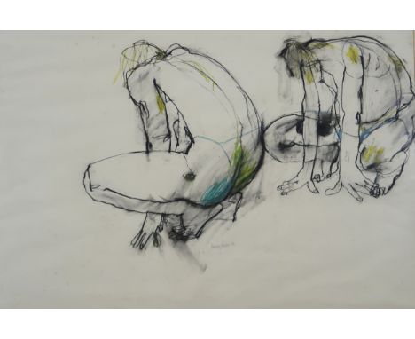 ROSEMARY BEATON (SCOTTISH b.1963)&nbsp; MEN &nbsp;Charcoal/pastel on paper, signed lower centre, dated (19)88, 55 x 80cm &nbs