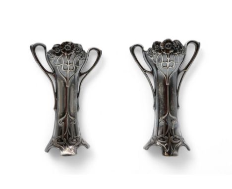 A pair of electroplated WMF bud vases with Art Nouveau decoration, lacking liners Condition Report:Available upon request