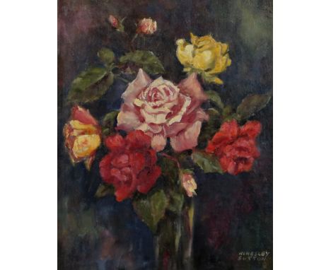 KINGSLEY SUTTON (BRITISH 1907- 1976) &nbsp;STILL LIFE WITH ROSES &nbsp;Oil on board, signed lower right, 43 x 34cm&nbsp; &nbs