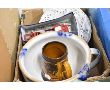 A selection of ceramics and a Dinky fire engine