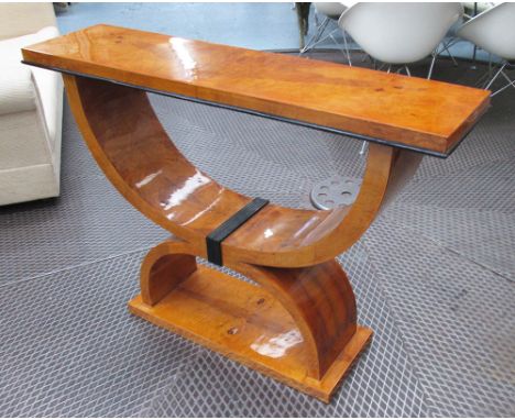 CONSOLE SIDE TABLE, Art Deco style burr walnut finish, 121cm L x 87cm H x 31cm D.