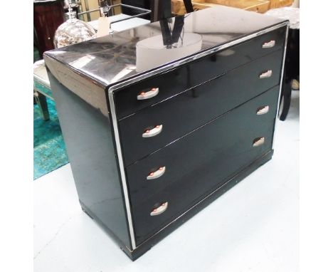 CHEST OF FOUR DRAWERS, Art Deco style in black lacquer and chrome, 112cm x 49cm x 90cm H.