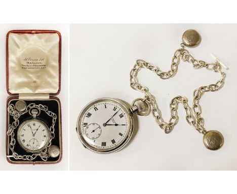 J.W BENSON HM SILVER POCKET WATCH ON CHAIN